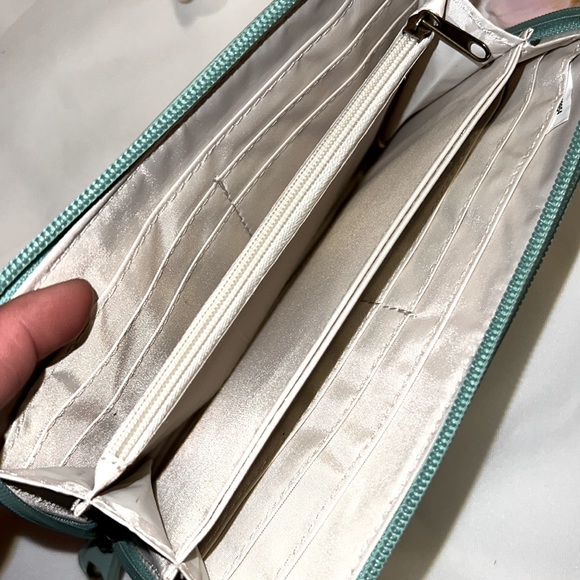 Teal Laser Cut Wallet Soft Vegan Leather Large 3 Side Zip Wallet Detach Strap - Picture 4 of 10